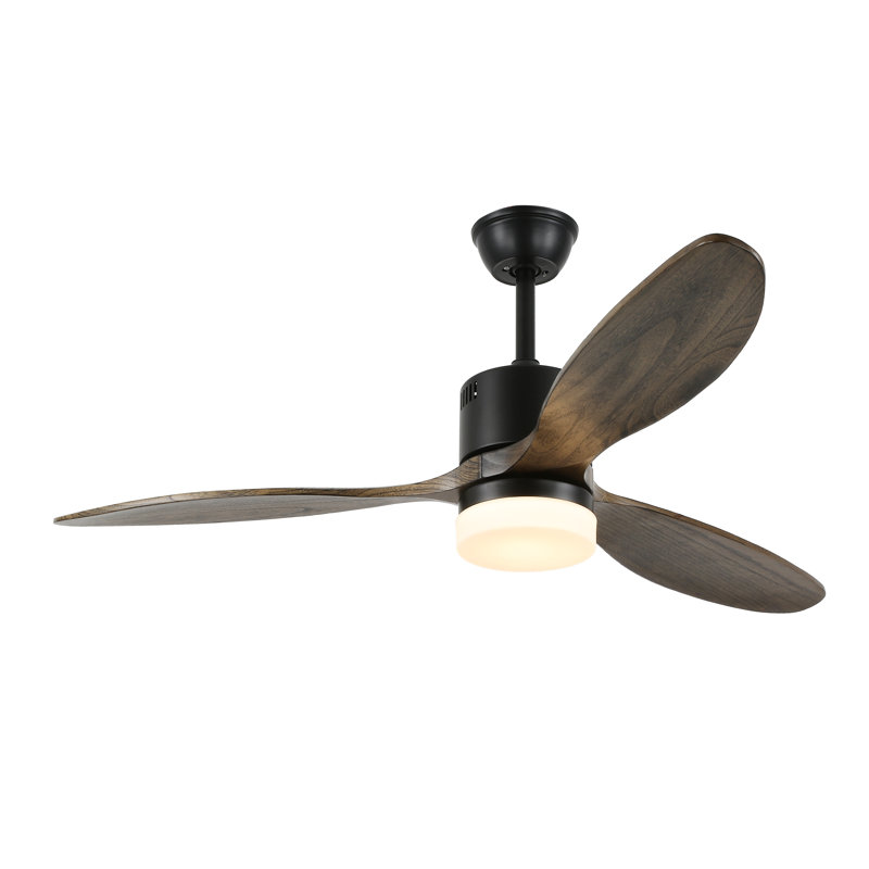Ventilateur de plafond réversible en bois à 3 pales de 52 po avec lumières DEL et télécommande 6 vitesses Asira
