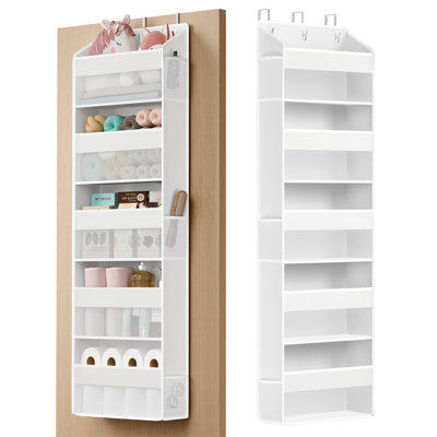 Door Organiser, 5-Tier over the Door Hanging Storage with Side Pockets, 140 x 40 x 15 cm, White