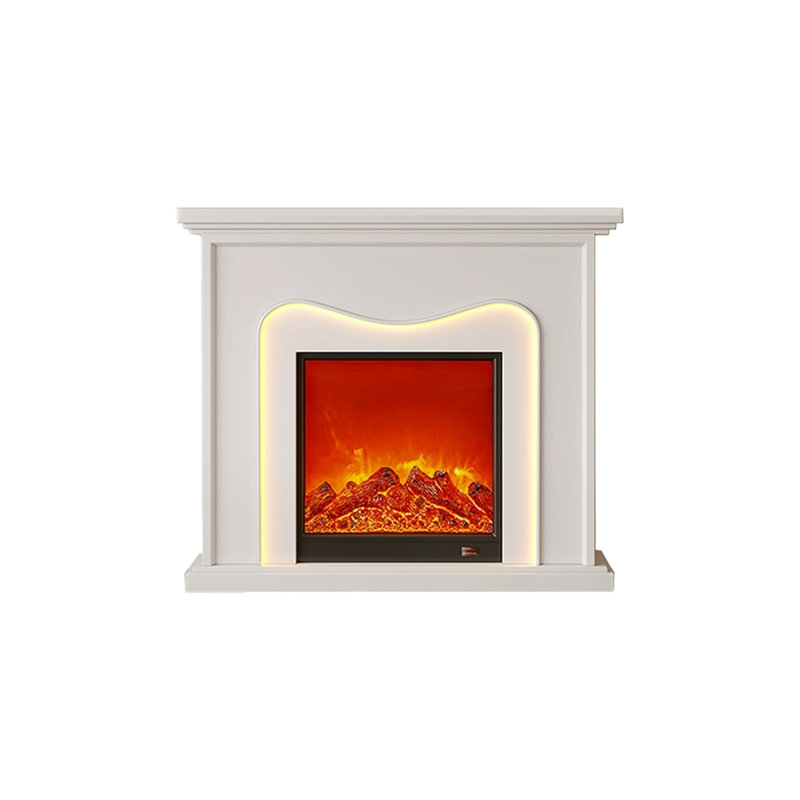 Manufactured Wood Electric Fireplace, Beige, 39.37" H x 47.24" W x 11.02" D