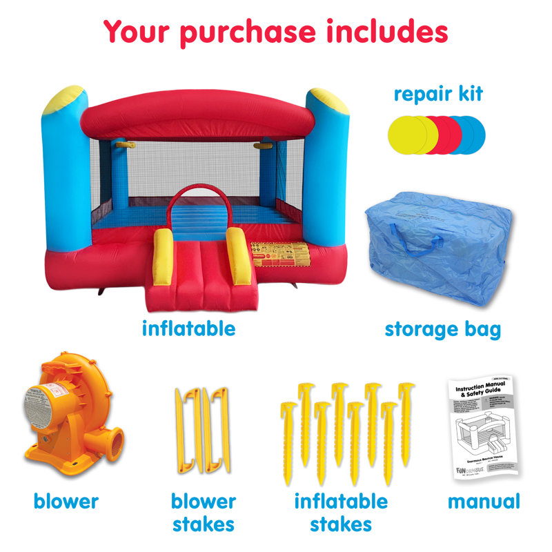 Enormous Red and Blue Inflatable Bounce House with Double Basketball Hoops