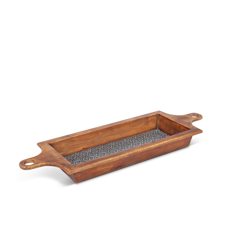 Nested Wooden Trays with Galvanized Blue Pattern Base (Set of 3)