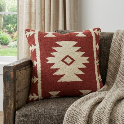 Coussin 18 "en coton rouge et beige