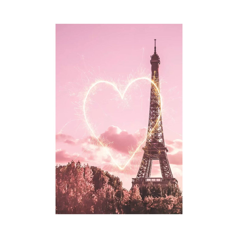 Paris Heart - Print on Canvas, 101.6cm H x 66.04cm W x 3.81cm D, Wrapped Canvas
