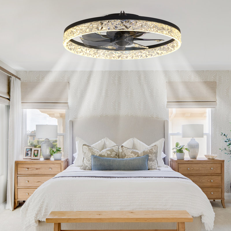 Ventilateur de plafond intelligent RVB avec télécommande - Plafonnier encastré à profil bas 18,9 po, moteur à courant continu réversible, 6 vitesses, 3 couleurs à intensité variable et RVB, faible bruit, minuterie de 4 heures, pour la cuisine du salon