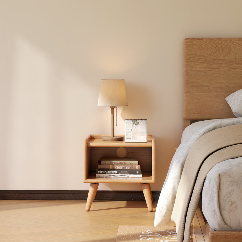 Ensemble de 2 tables de chevet en bois de hêtre massif et étroit de 15,75 po avec tablette ouverte, Chêne