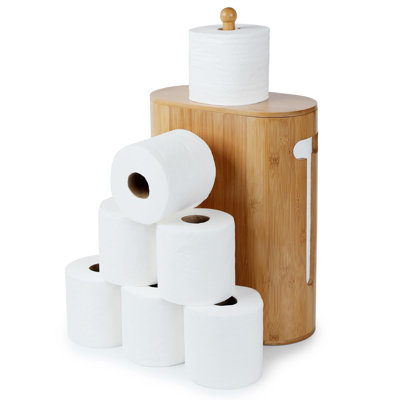 Bamboo Toilet Paper Storage with Dual-Use Lid, Freestanding Bathroom Tissue Organizer with Viewing Slot(Natural)