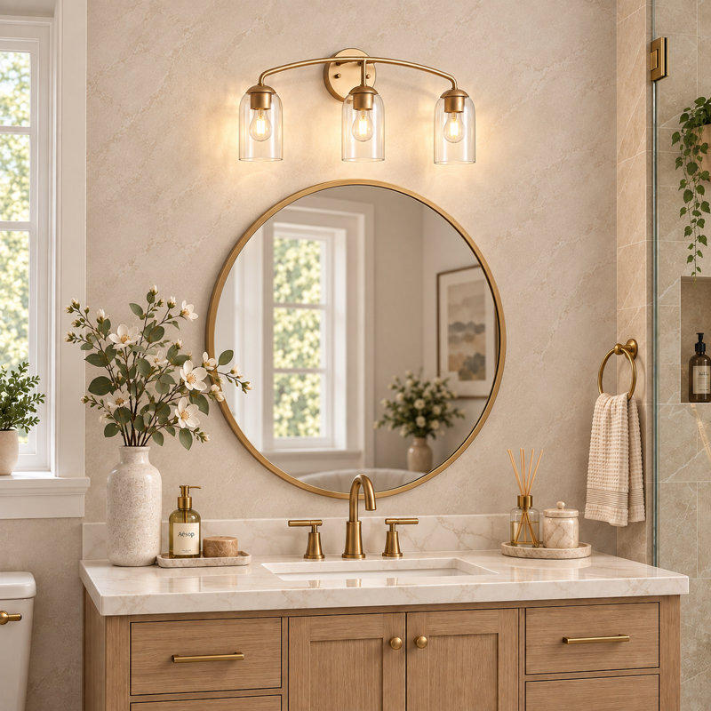 Modern 3-Light Dimmable Vanity Light, Brass