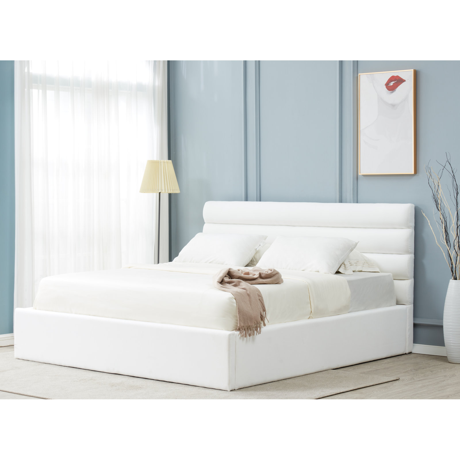 Ruma Linen Upholstered Bed, King, White