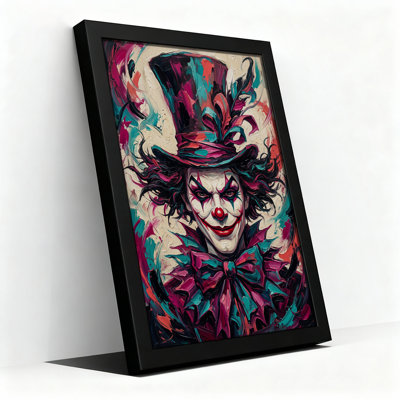 Art mural sur toile clown avec chapeau haut de forme et nœud papillon en bleu sarcelle et rose