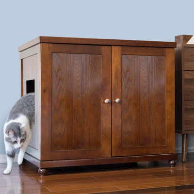 The Refined Litter Box - Wood Cat Litter Box Enclosure Cabinet with Drawer, Shaker Style + Feet