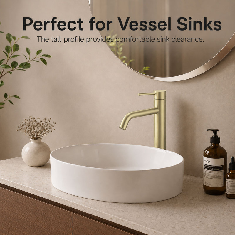 Single Hole Single Handle Bathroom Vessel Sink Faucet, Brushed Gold