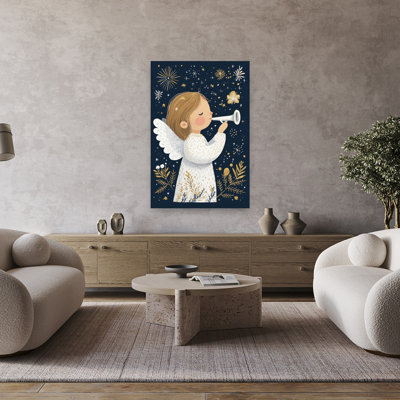 Celestial Trumpet Call Dreamy Peaceful Whimsical Nature Winter Wall Art Print by Mathieu - Wrapped Canvas Print