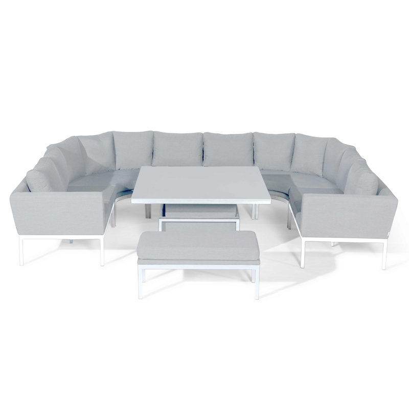 Dasara Outdoor Fabric U Shape Corner Dining Set - with Rising Table, White, Lead Chine