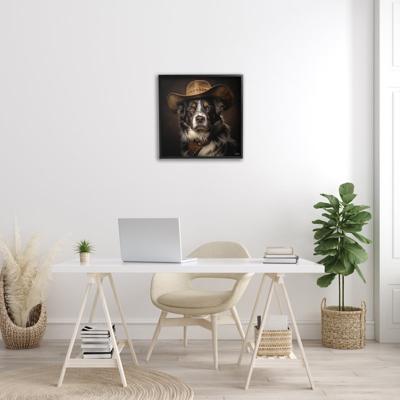 CowboySheriffDogGicleeArtbyRB, Giclée encadrée noir minuit, H 24 po x l 24 po