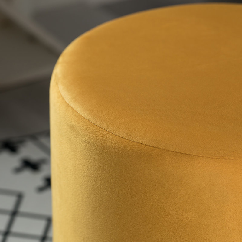 Mustard Velvet Round Ottoman Stool with Gold Metal Base