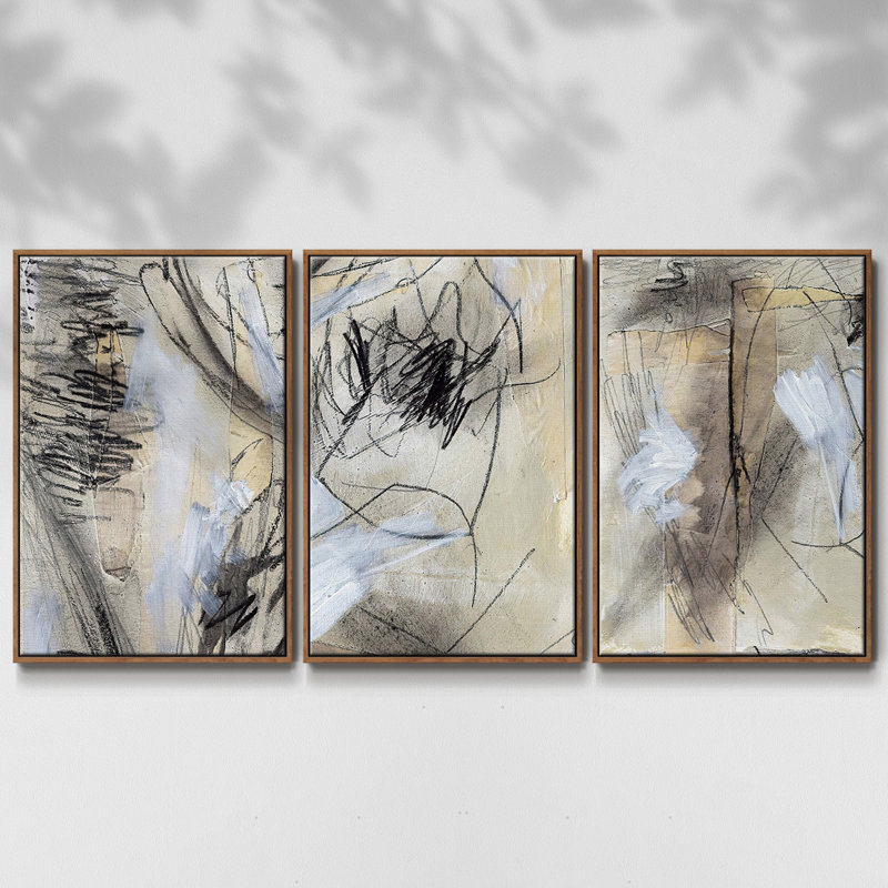 " Masked Notes VI " 3 - Pieces, Walnut Framed, 40" H x 78" W x 2" D