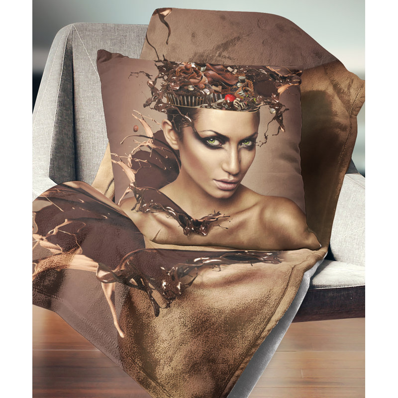 Femme avec un chocolat dans la tête - oreiller imprimé Portrait, 16 po x 1 po, Coussin décoratif