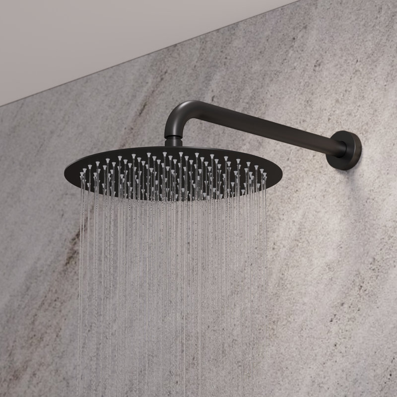 Angelsey Thermostatic Shower System with Push-Button Valve, Dual Shower Head and Hand Shower , Matte Black/Brushed Gold