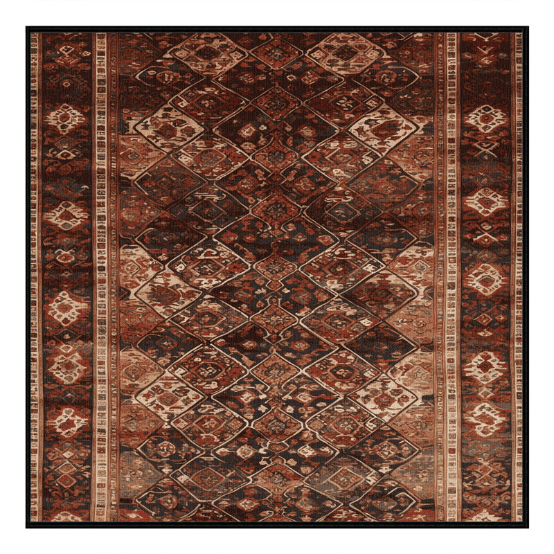 Tapis persan noir lavable à la machine, Carré 4 pi x 4 pi
