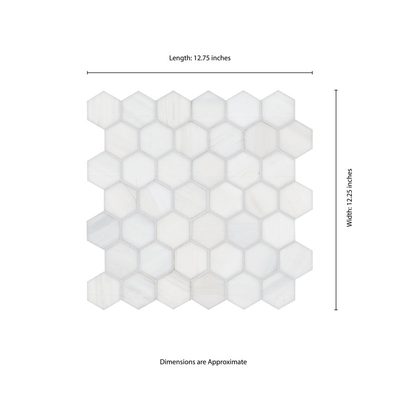 Calabria Frost Hexagon 12 in. x 13 in. Polished Marble Mosaic Floor and Wall Tile