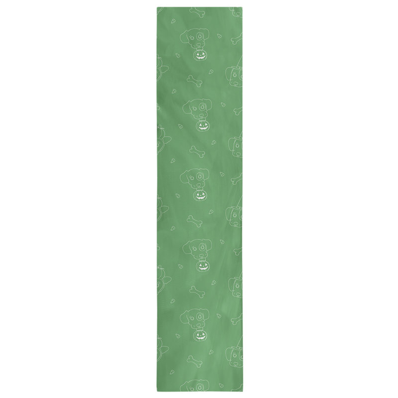 Chemin de table soirée hol halloween dogs, L 90 po x l 16 po, Vert / blanc, Polyester