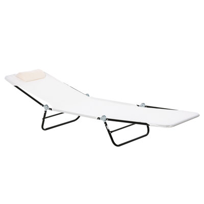 Tanning Lounge Bed Chair - Cream White. Folding Pool With Reclining Back. Breathable Mesh Seat And . 5 Adjustable For Customized Tanning. Portable Versatile. Steel Frame. 71.7"L X 22"W 11"H White