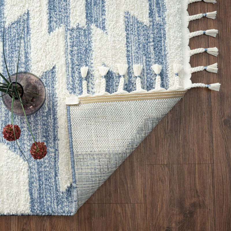 Tapis Lauri Southwestern, Rectangle 8 pi x 10 pi, Bleu / blanc