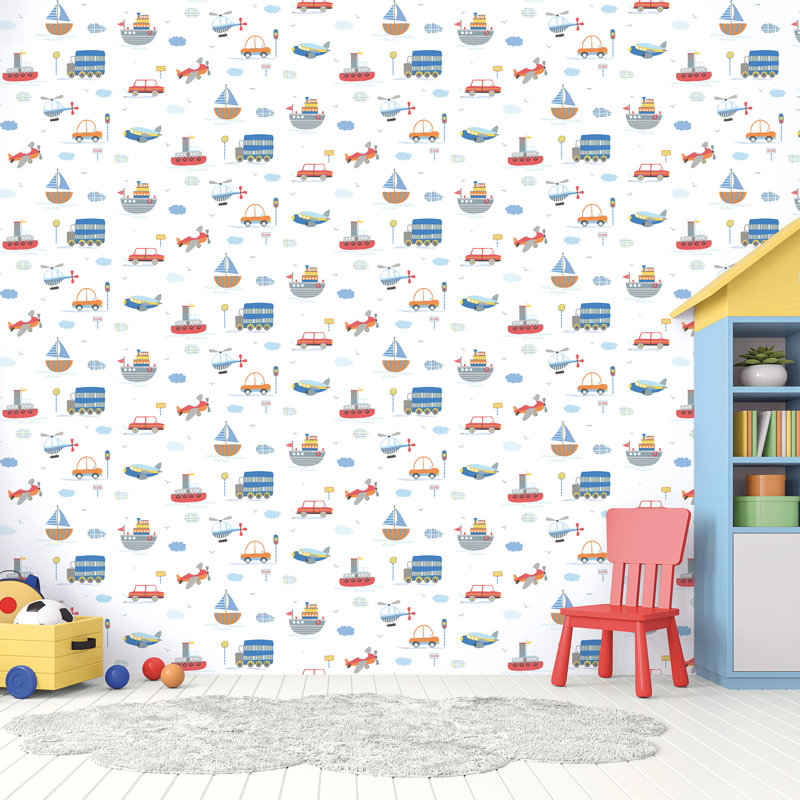 Plumerville 10m x 53cm Matte Wallpaper Roll, White/Blue/Red