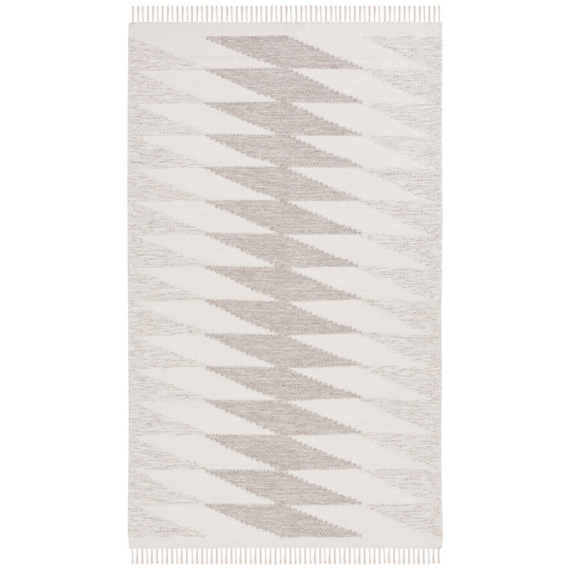 Tapis géométrique en laine / coton tissé à plat Nickolie Kilim - gris / ivoire, Rectangle 4 pi x 6 pi