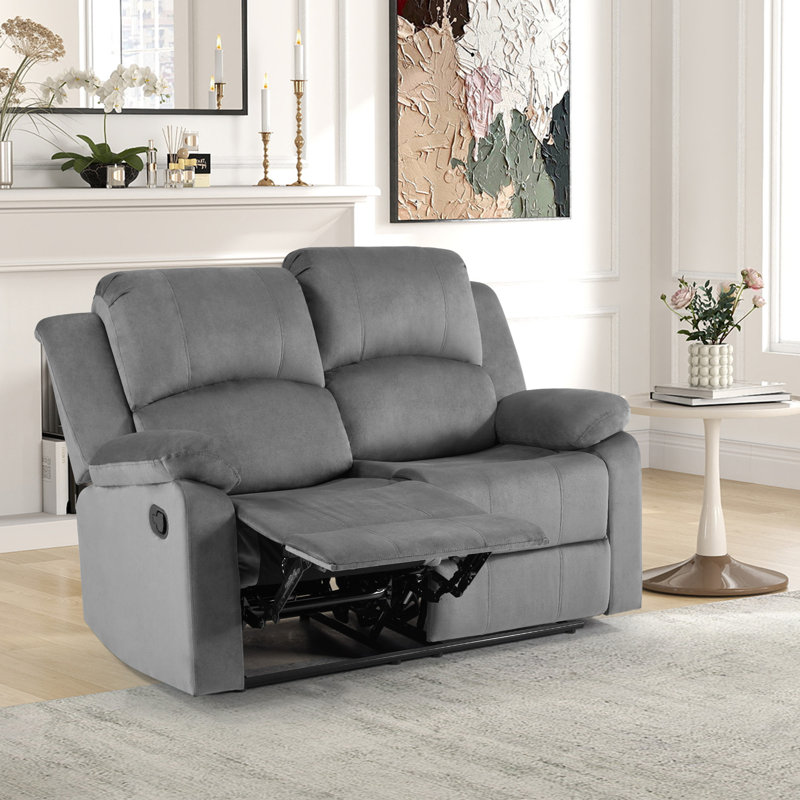  Modern Skin-Friendly Microfiber Manual Recline Sofa with Super Soft Backrest & Seat, Blue gray, 40.2" H x 59.1" W x 37.1" D