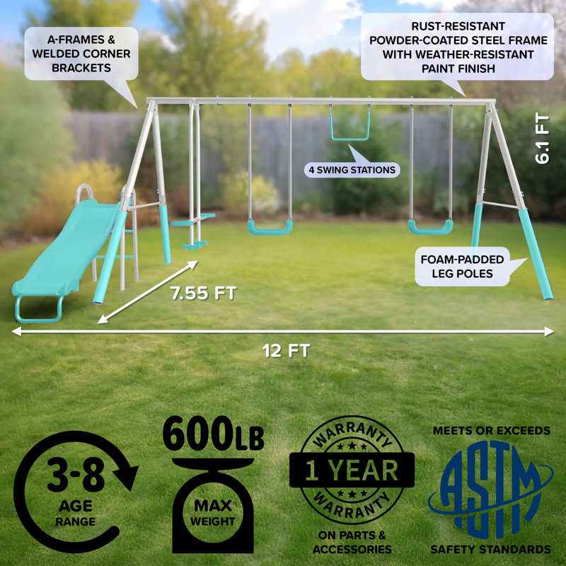 Portique à balançoire en métal avec glissière 5 pi Sportspower Arcadia