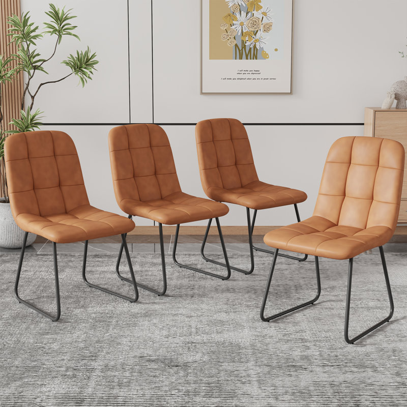 Modern Kitchen Dining Chairs, Upholstered Side Chairs (4 Chairs), Brown, 4