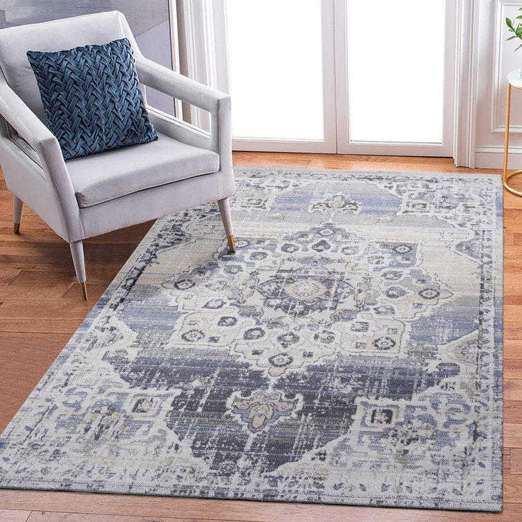 Naar Payas Area Rugs, Cream/Blue/Medallion Accent Power Loom Machine -Crafted Rug
