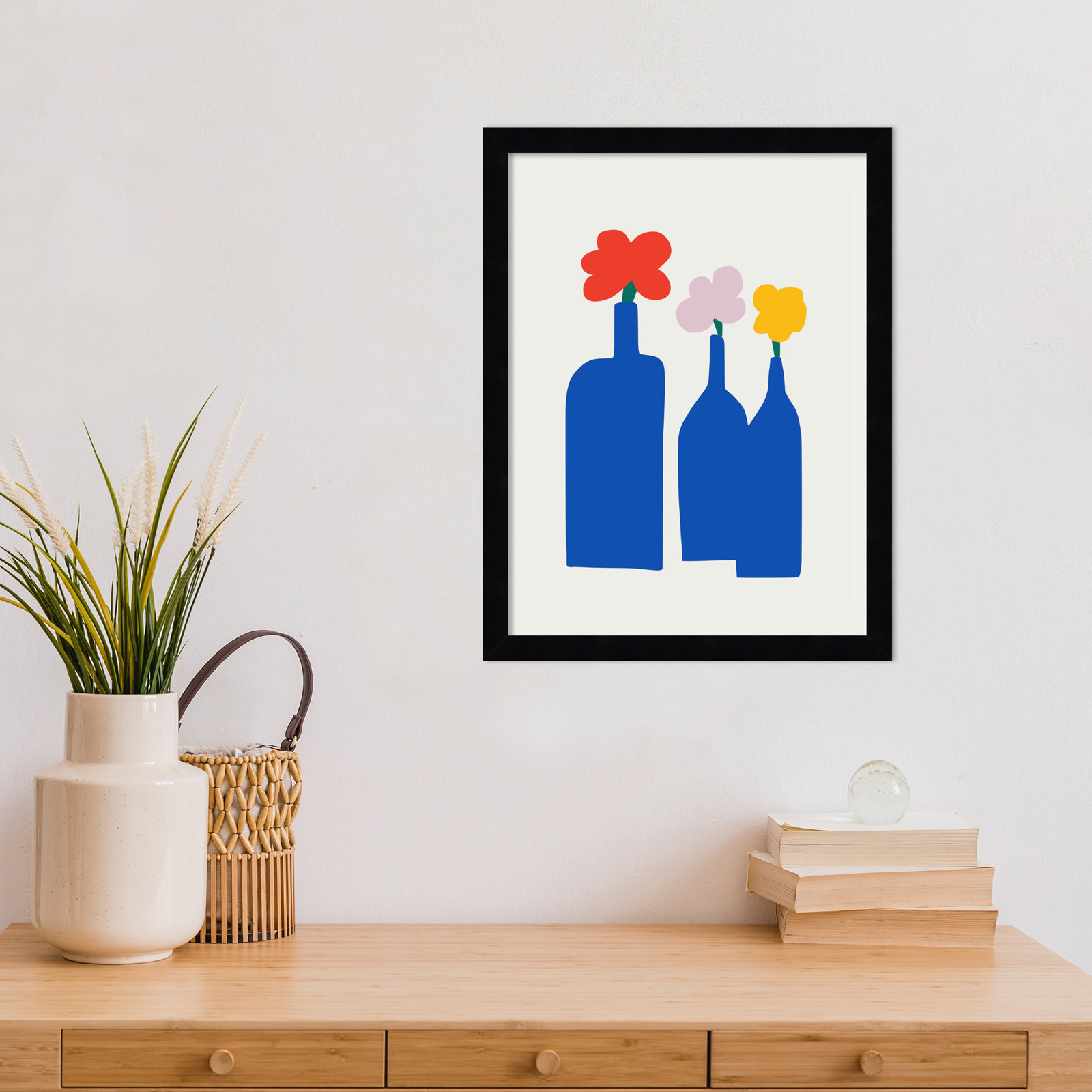 Blue Bottle Vase Print by Little Dean, Black, 17" H x 13" W