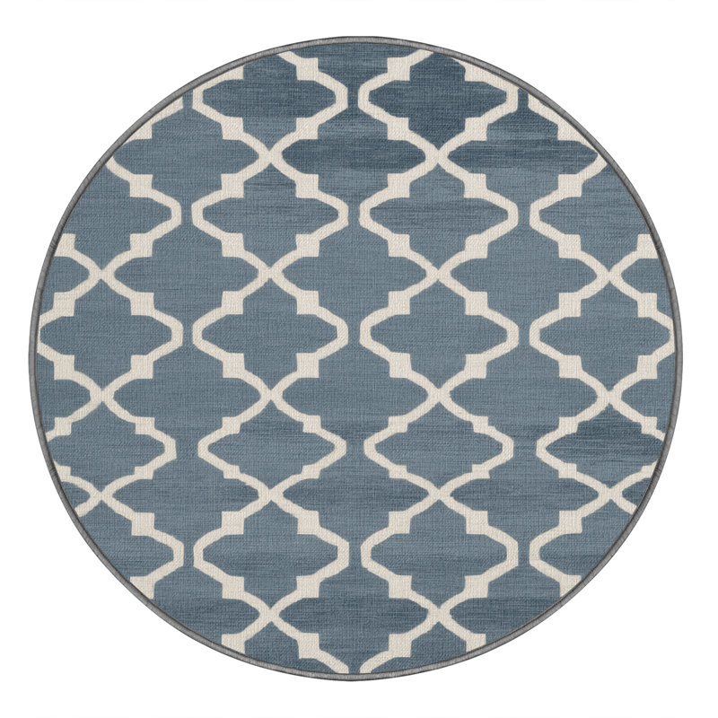 Machine Washable Trellis Gray Area Rug, Round 3'