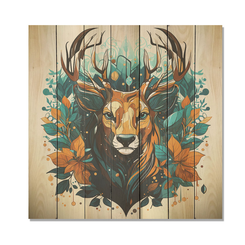 Cerf tranquille dans la nature - animal cerf sur bois, H 30 po x l 30 po