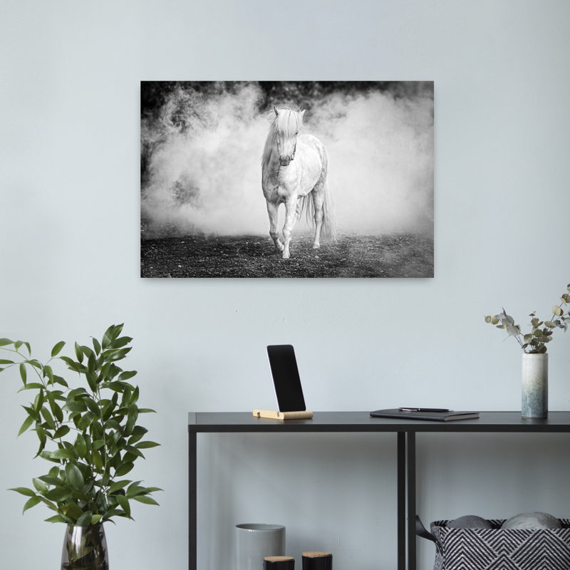 «Ethereal Horse In Mist Dramatic Elegant Horse Éthéré Nature», art mural, 16" H x 24" W