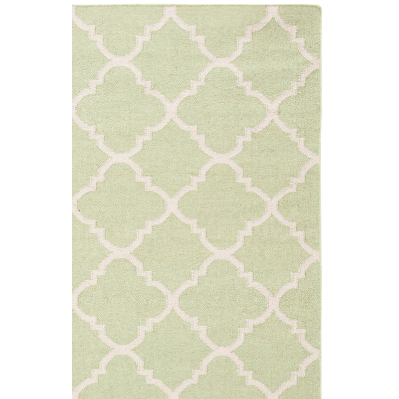 Estevez Hand Woven Flat Weave Wool/Cotton Geometric Rug in Ivory/Light Green, Runner 2'6" x 8'