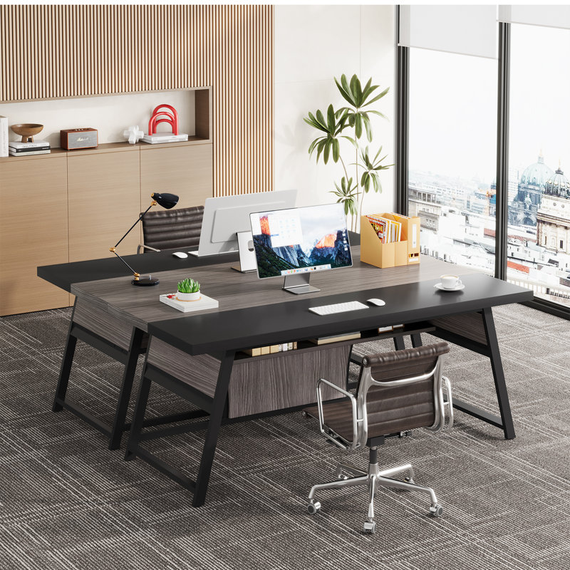 63 Inch Executive Office Desk, Gray And Black, Gray/Black