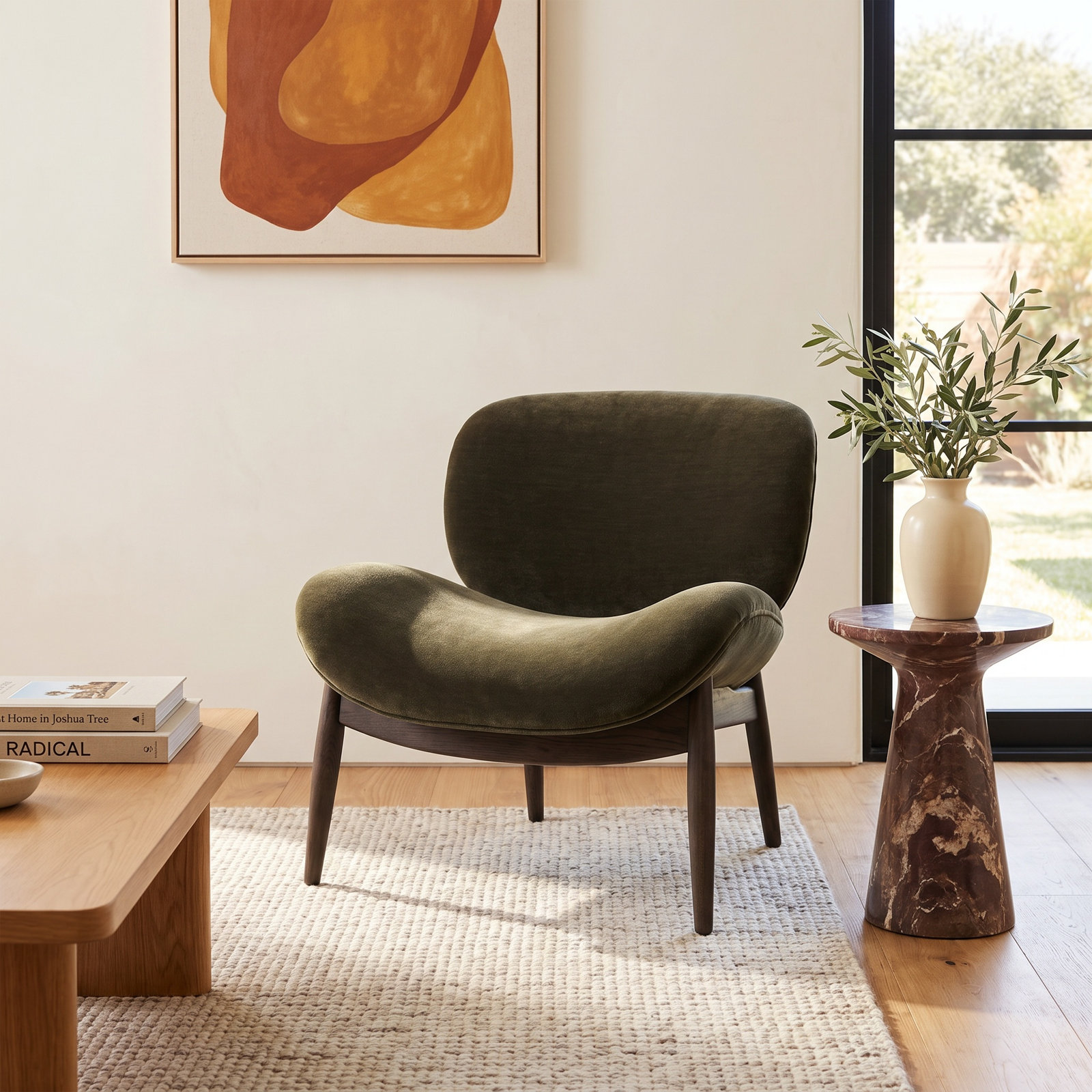 Oak Side Chair, Monte Olive Wool, Sienna Brown
