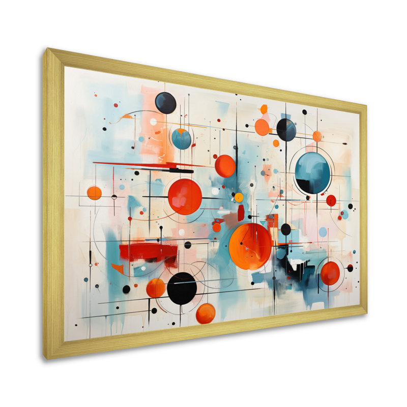 Abstrait coloré Mid Mid Century Atomic II abstrait, Cadre doré à une seule photo, H 30 po x l 40 po x P 1,5 po