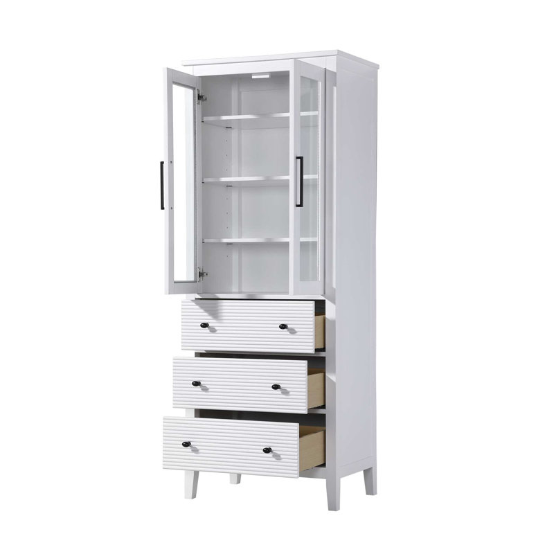 Armoire de rangement en verre pour salle de bain 28 pouces, H 72 po x l 28 po x P 18 po, Blanc