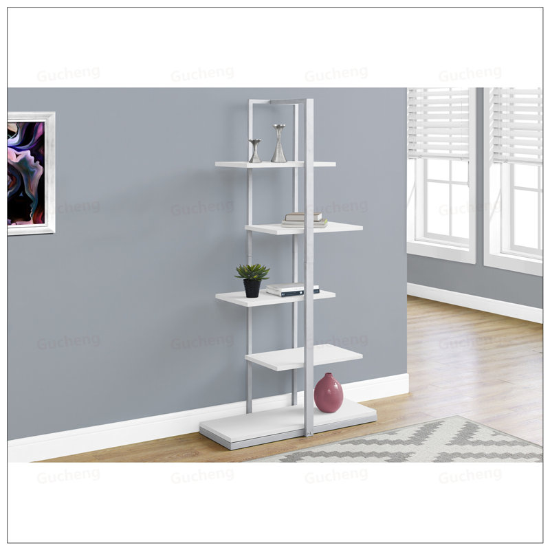 Modern Asymmetrical Zig-Zag Style 5-Tier Bookshelf, Perfect For Small Spaces And Contemporary Decor, White