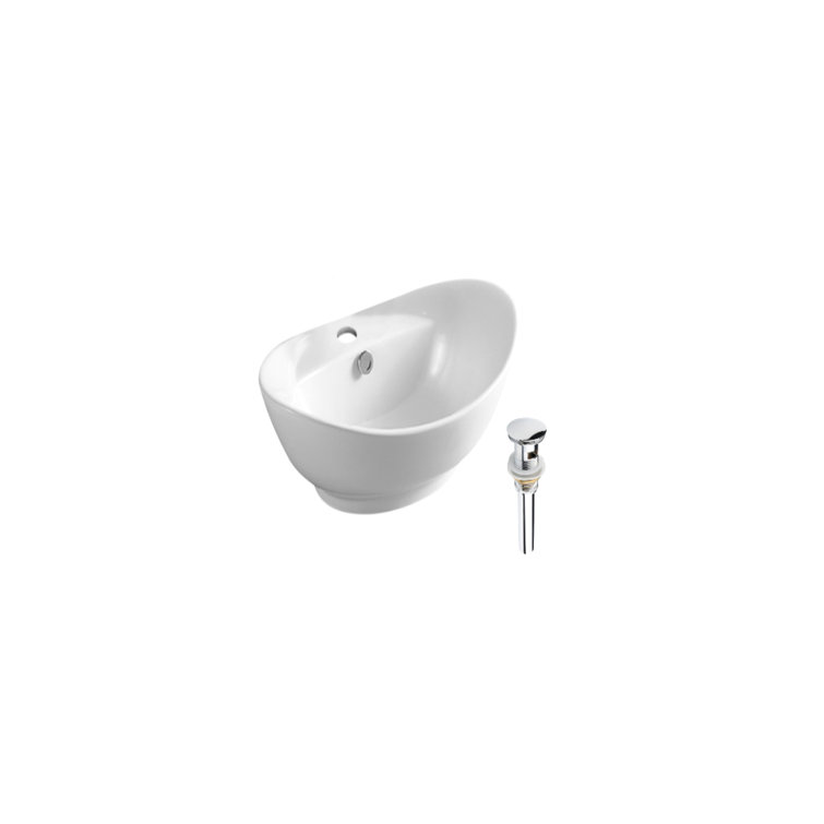 DROP Bath And Kitchen 10'' Ceramic Oval Bathroom Sink with Overflow
