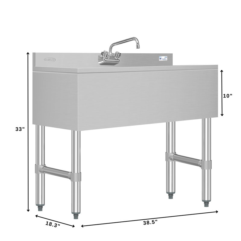 Évier de bar 38 po à trois compartiments avec dosseret et robinet de 3 po, certifié NSF en acier inoxydable (SBR3B38-320)