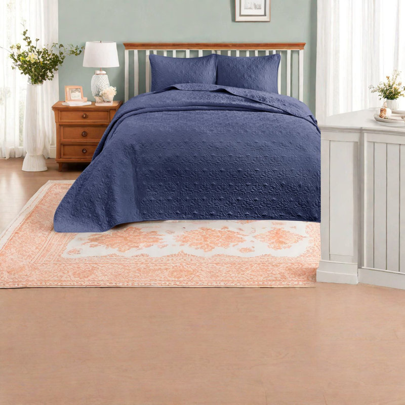 Ensembles de literie confortables en coton, réversible bleu marine, style maison de campagne pour la chambre à coucher