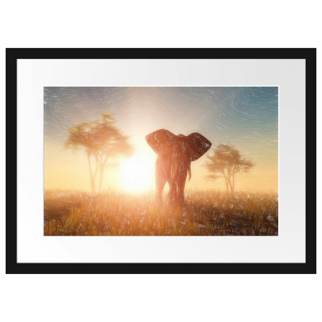 Gerahmtes Poster Elefant in der Wüste