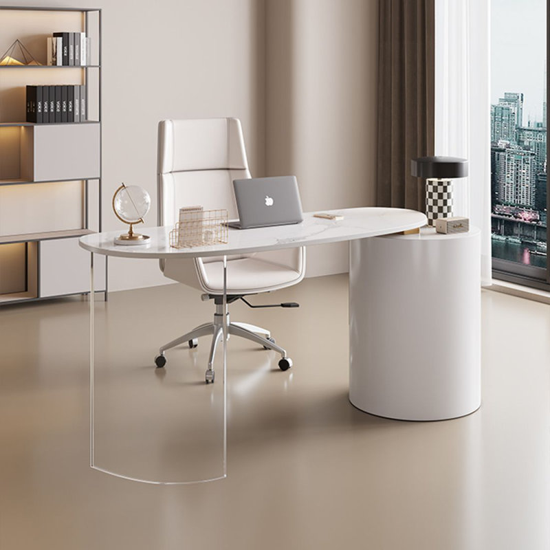 Bureaux blancs ovales en pierre, Left Hand Return, H 29,53 po x l 70,87 po x P 27,56 po