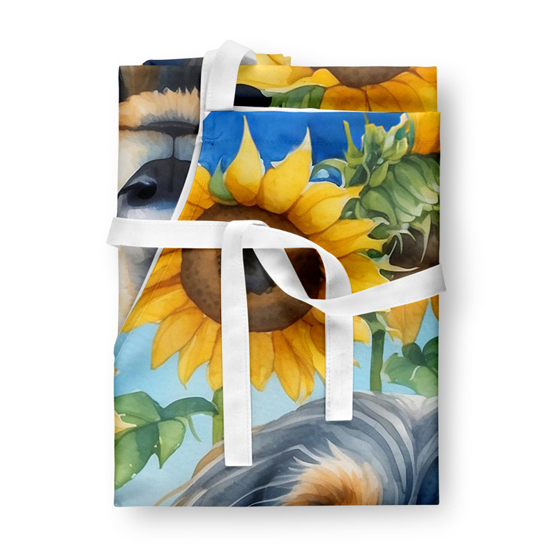 Lévrier afghan avec tablier tournesols