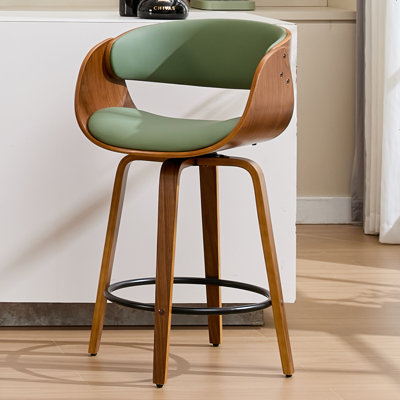 Tabouret de bar pivotant moderne en similicuir de 26 po, tabouret en bois avec accoudoirs et repose-pieds